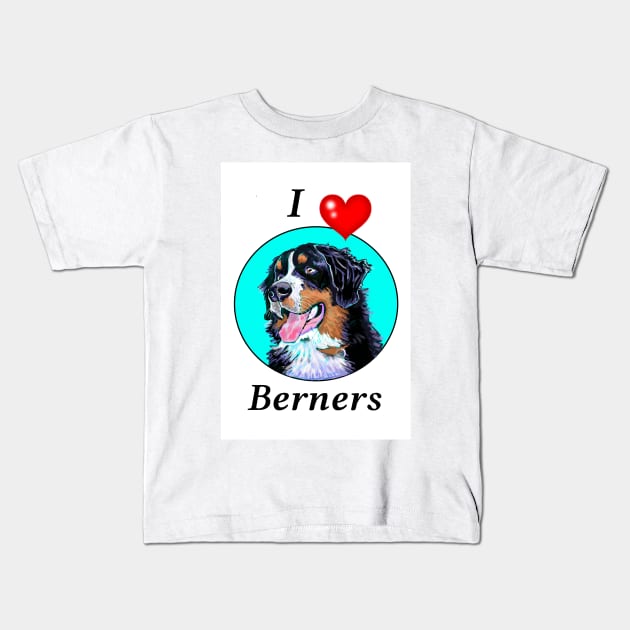 I LOVE BERNERS CARTOON TURQUOISE Kids T-Shirt by MarniD9